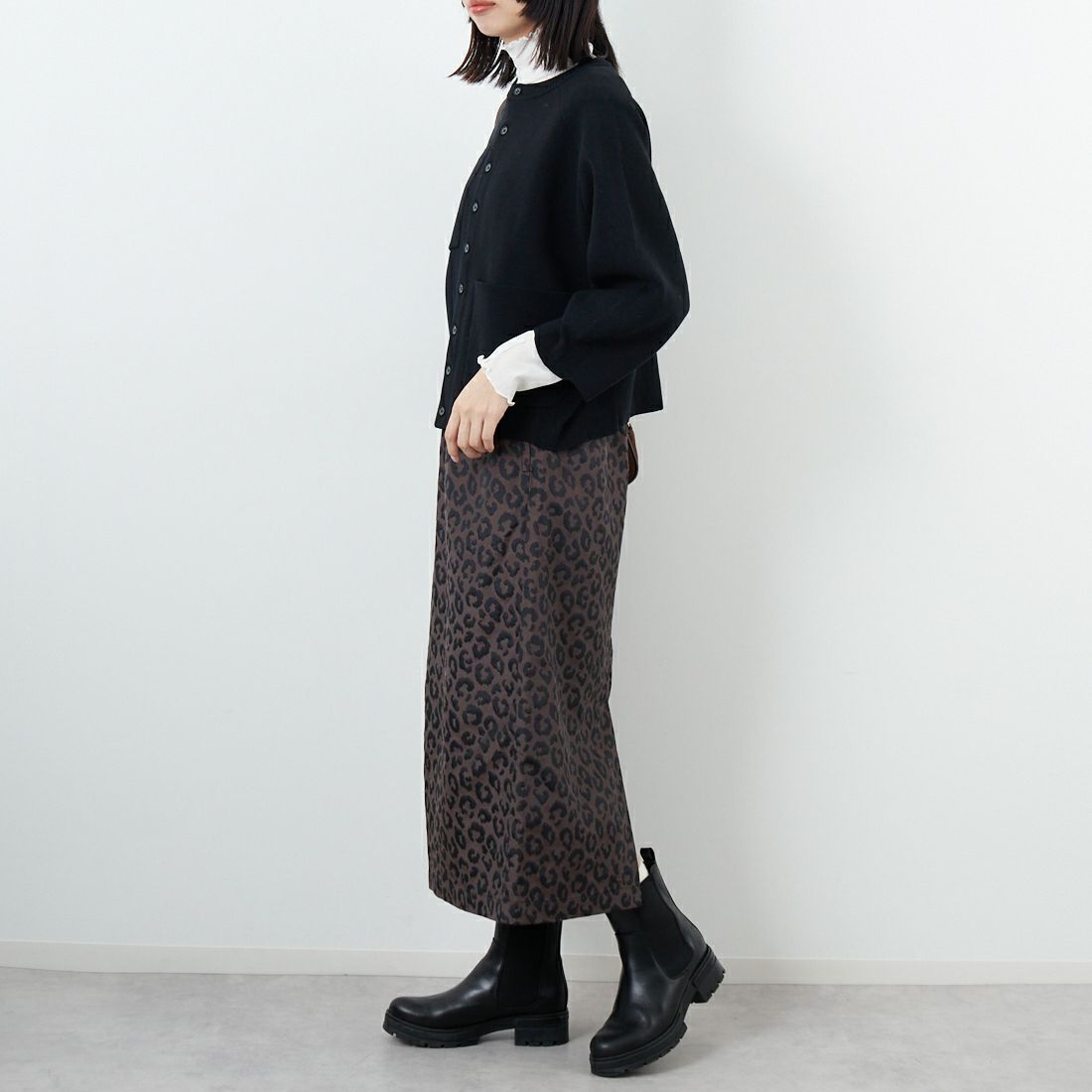 ESTROISLOSE [エストゥロワルーズ] コットンミラノリブカーディガン [EK23105] 99 BLACK &&モデル身長：162cm 着用サイズ：F&&