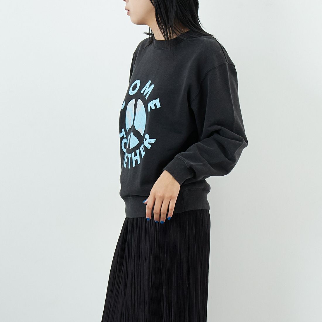 WORN FREE [ウォーン フリー] ジョン・レノン スウェット COME TOGETHER [WFR-VTG-200012] 09 BLACK &&モデル身長：167cm 着用サイズ：S&&