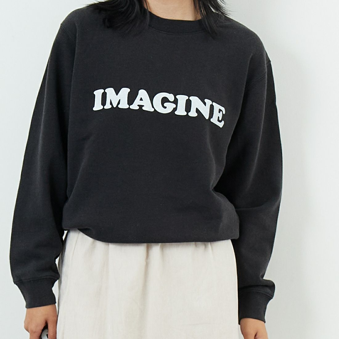 WORN FREE [ウォーン フリー] ヨーコ・オノ スウェット IMAGINE [WFR-VTG-200010] 09 BLACK &&モデル身長：167cm 着用サイズ：S&&