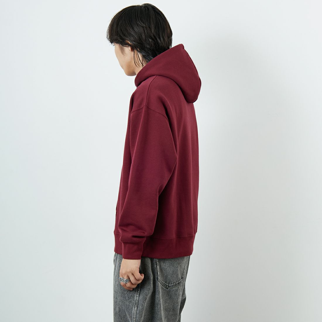 THE FOX [ザフォックス] 別注 スウェットパーカー [JFL25AW-03-JF] WINE &&モデル身長：179cm 着用サイズ：L&&