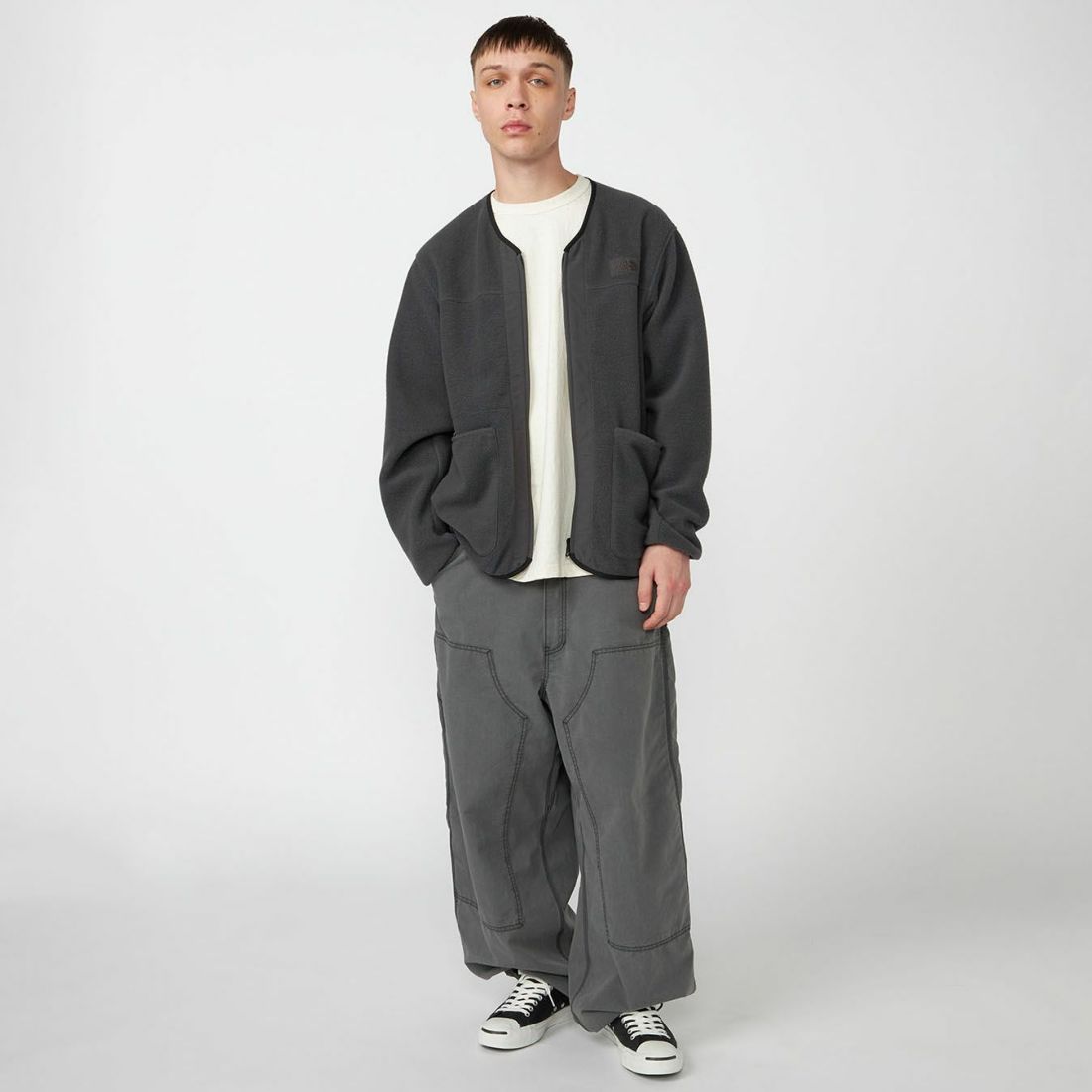 THE NORTH FACE PURPLE LABEL [ザ ノースフェイス パープルレーベル] プラスフリースフィールドカーディガン [N25FA037] AH ASPHALT &&モデル身長：175cm 着用サイズ：M&&
