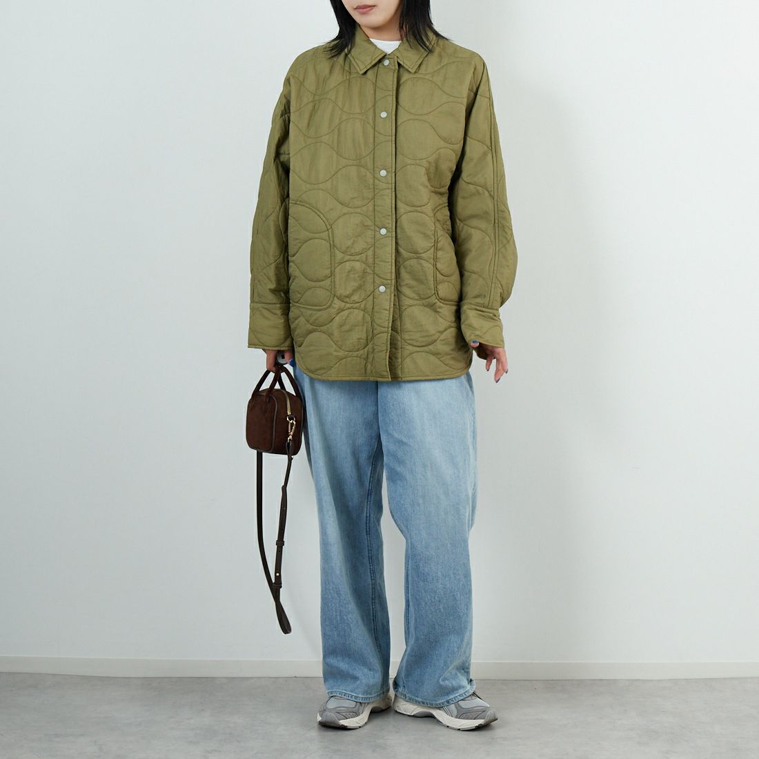 Munich [ミューニック] キルティングシャツアウター [MN252B52] 044 KHK &&モデル身長：167cm 着用サイズ：ONE SIZE&&