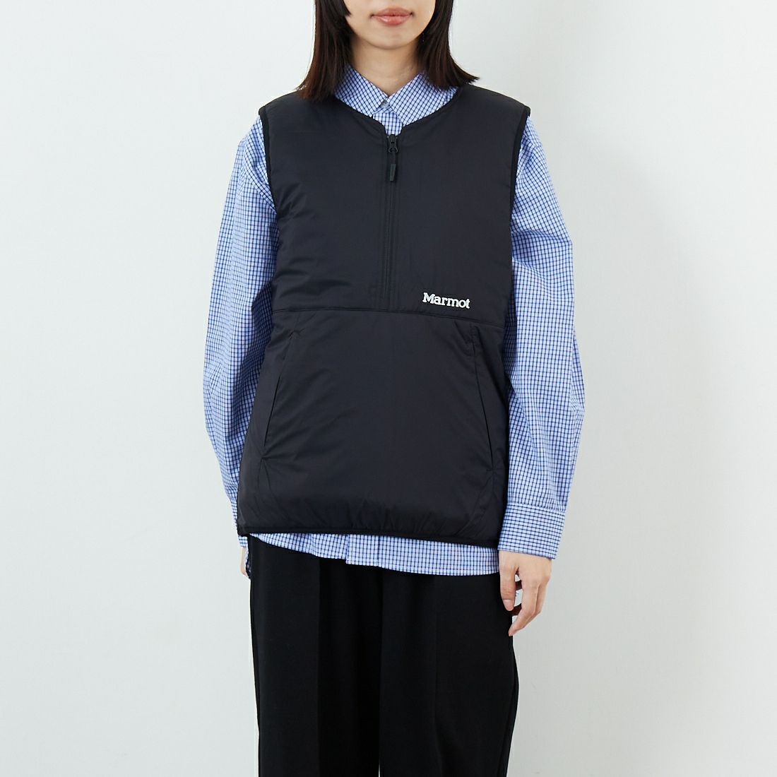Marmot [マーモット] ライトシェイド インサレーションベスト [MTFW25UVT026] BLACK &&モデル身長：162cm 着用サイズ：S&&