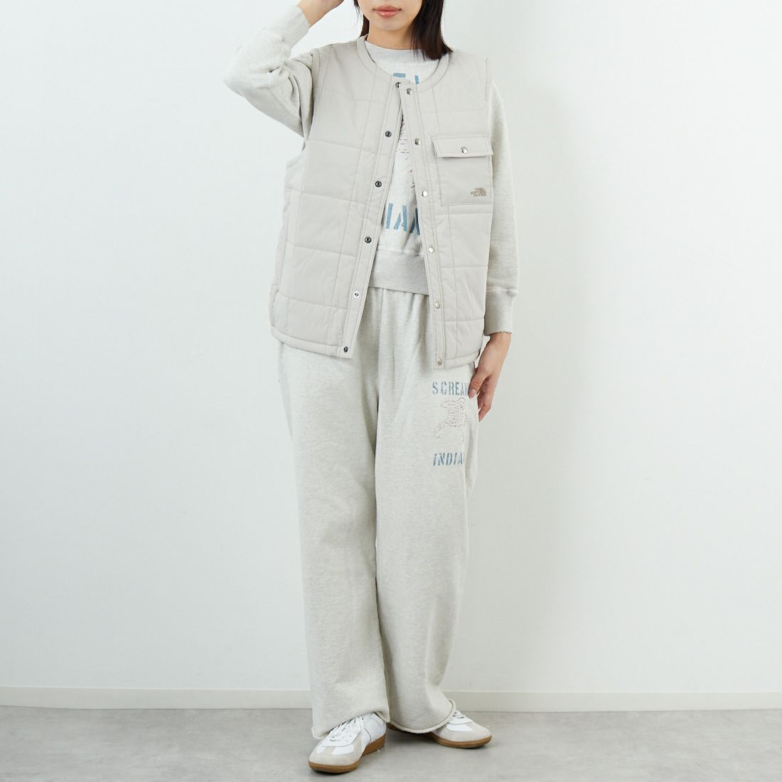 THE NORTH FACE [ザ ノースフェイス] メドウウォームベスト [NY82530] FI &&モデル身長：162cm 着用サイズ：S&&