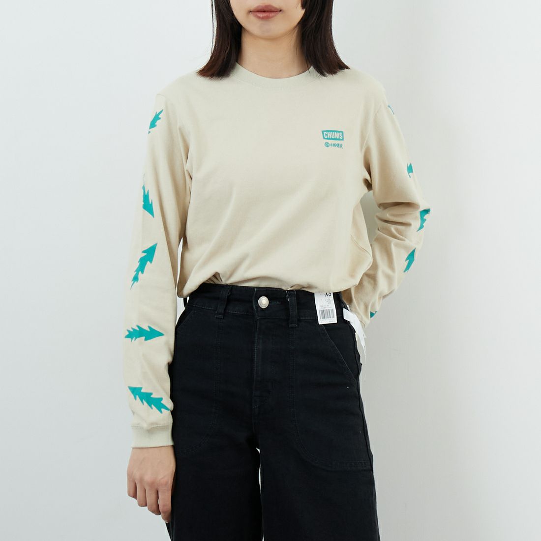 CHUMS [チャムス] パターンブラッシュドロングスリーブTシャツ [CH11-2636] G057 GREIG &&モデル身長：162cm 着用サイズ：WM&&