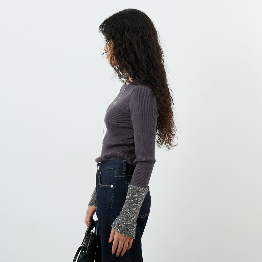 Jf Ready Made [ジェイエフレディメイド] ラメシャギーアームウォーマーニット [986-14102] ｸﾞﾚｰｼﾞｭ &&モデル身長：162cm 着用サイズ：F&&