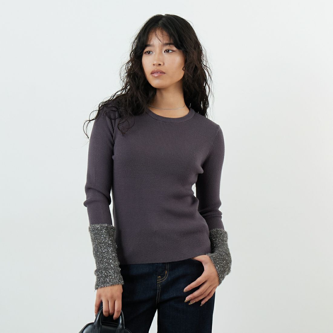 Jf Ready Made [ジェイエフレディメイド] ラメシャギーアームウォーマーニット [986-14102] ｸﾞﾚｰｼﾞｭ &&モデル身長：162cm 着用サイズ：F&&