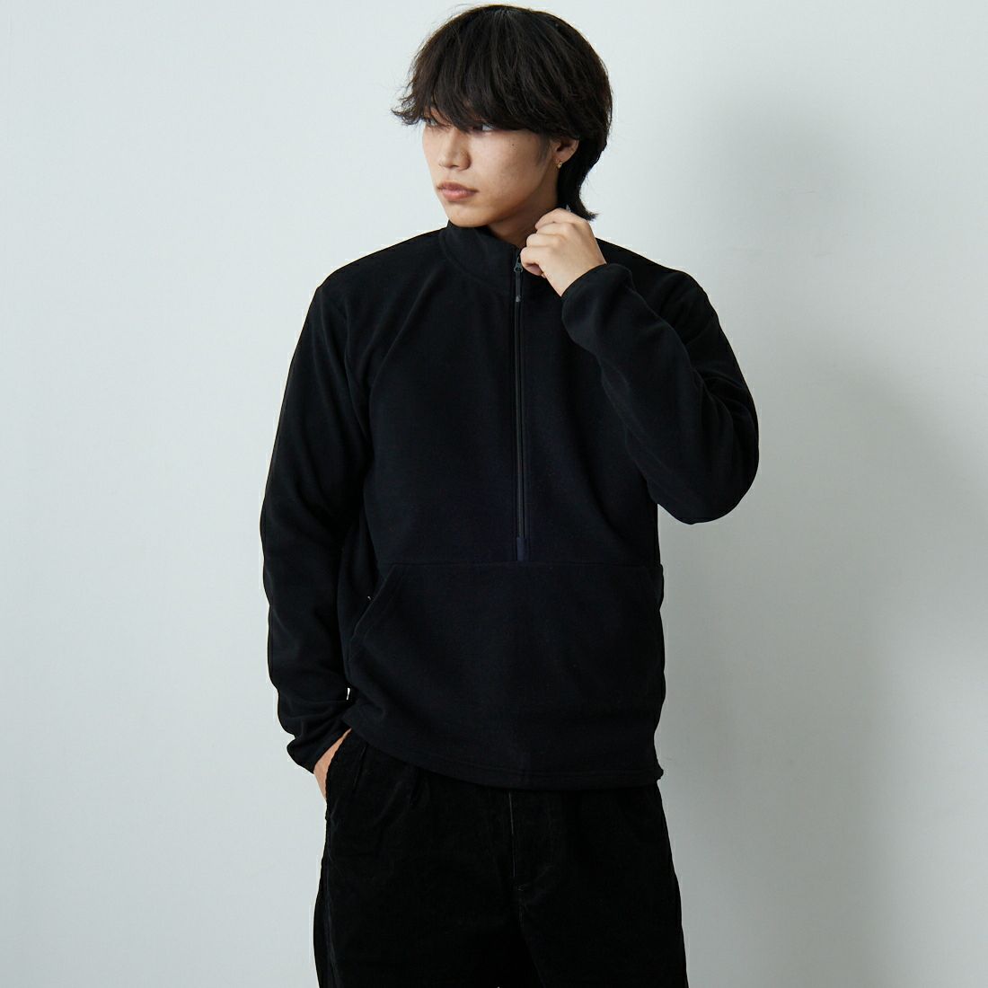 Goldwin [ゴールドウィン] ポーラテックパワーストレッチ ハーフジッププルオーバー [GL34313] BK &&モデル身長：179cm 着用サイズ：2&&