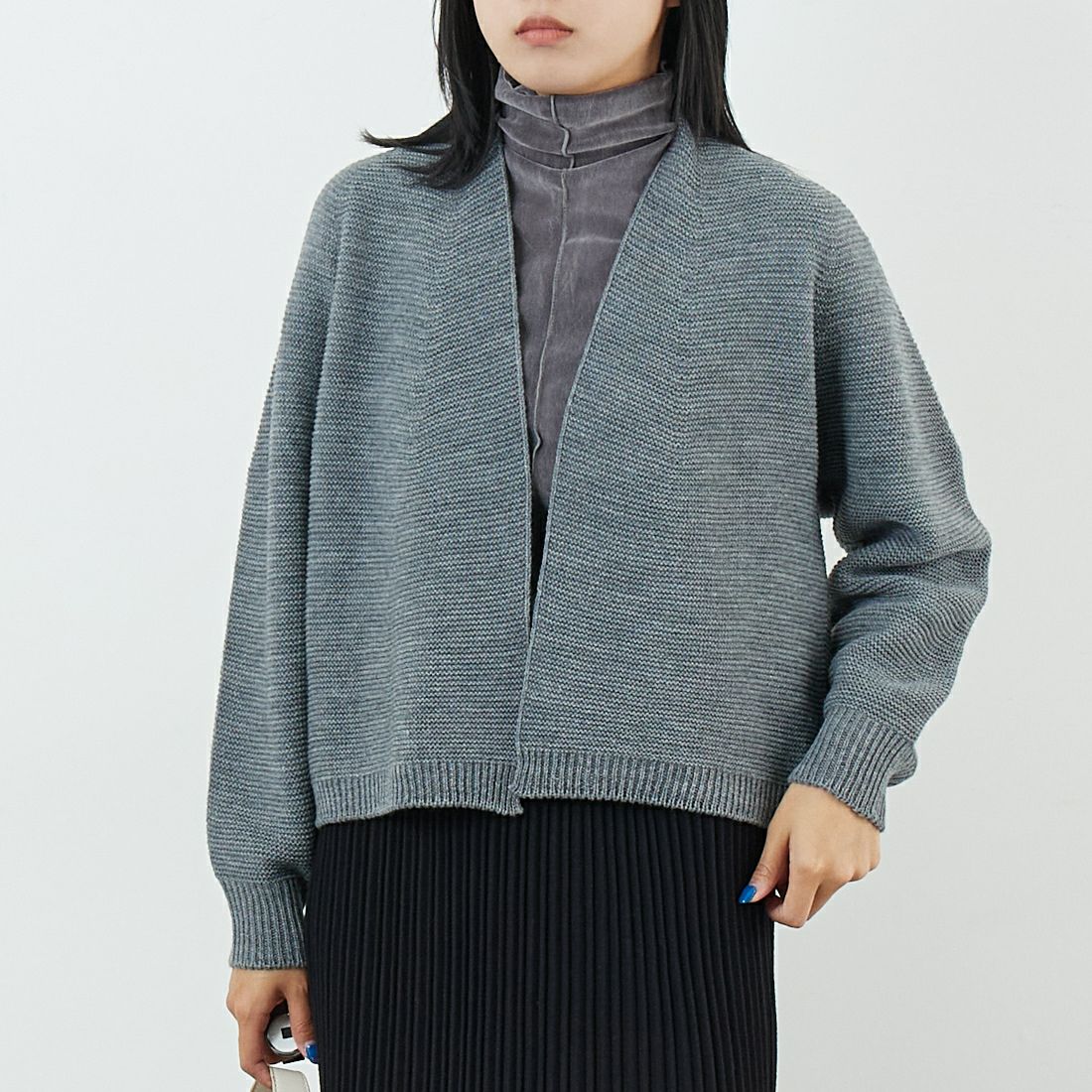 Jeans Factory Clothes [ジーンズファクトリークローズ] ホールガーメントカーディガン [113-2049] ｸﾞﾚｰ &&モデル身長：167cm 着用サイズ：1&&