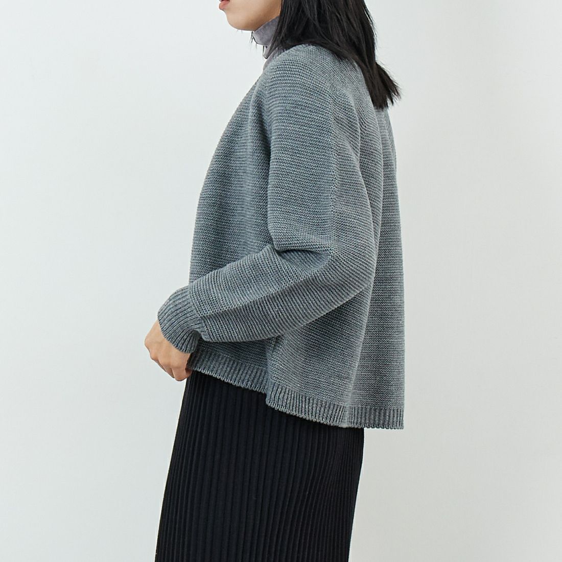 Jeans Factory Clothes [ジーンズファクトリークローズ] ホールガーメントカーディガン [113-2049] ｸﾞﾚｰ &&モデル身長：167cm 着用サイズ：1&&