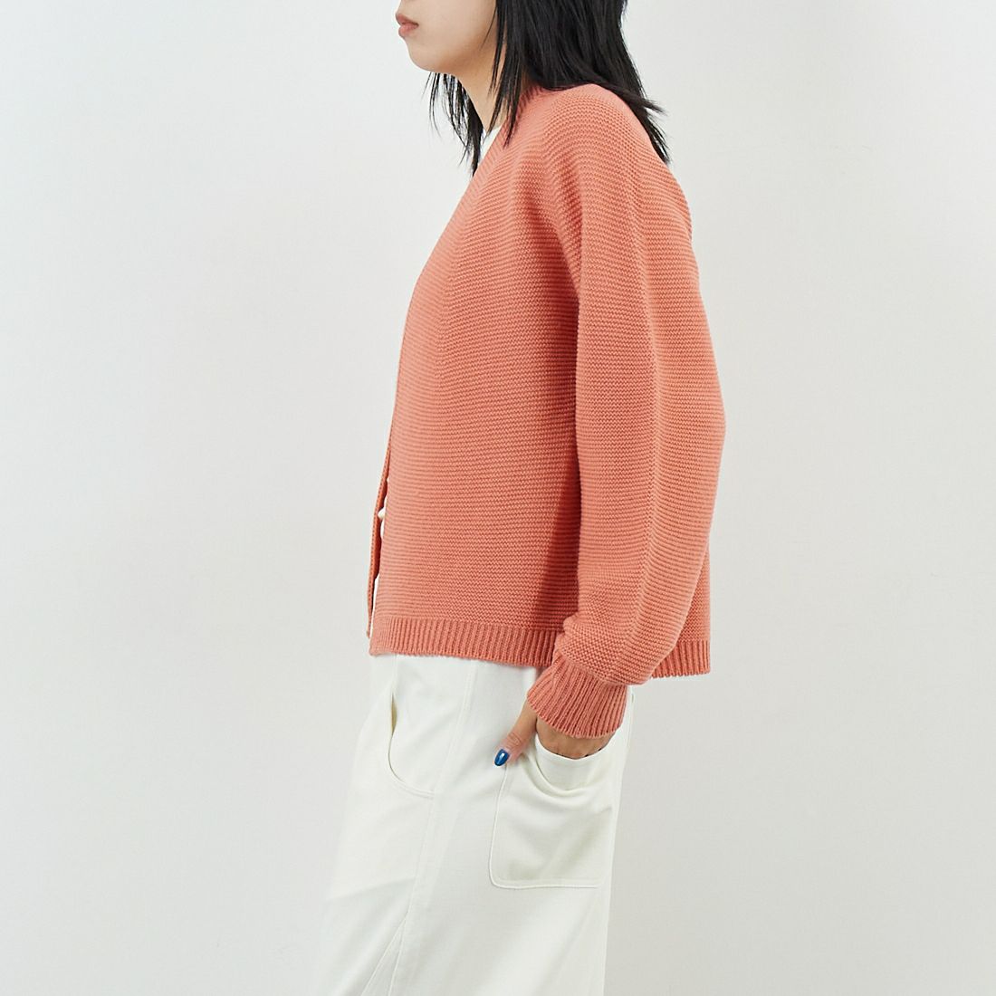 Jeans Factory Clothes [ジーンズファクトリークローズ] ホールガーメントカーディガン [113-2049] ﾋﾟﾝｸ &&モデル身長：167cm 着用サイズ：1&&