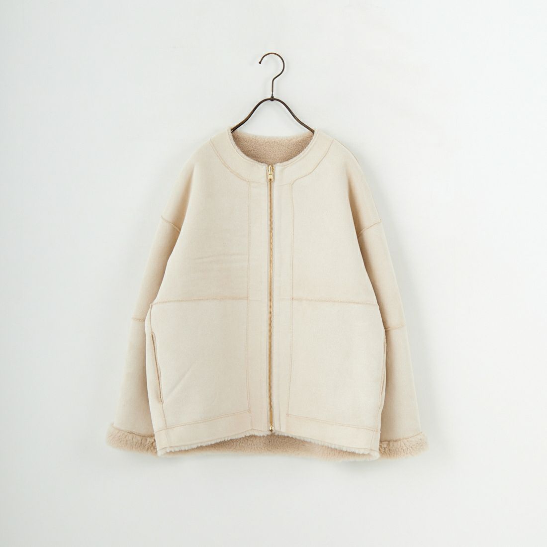 MICA&DEAL [マイカアンドディール] リバーシブルノーカラーボアコート [0125307267] BEIGE