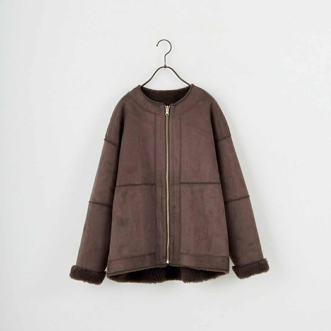 MICA&DEAL [マイカアンドディール] リバーシブルノーカラーボアコート [0125307267] BROWN