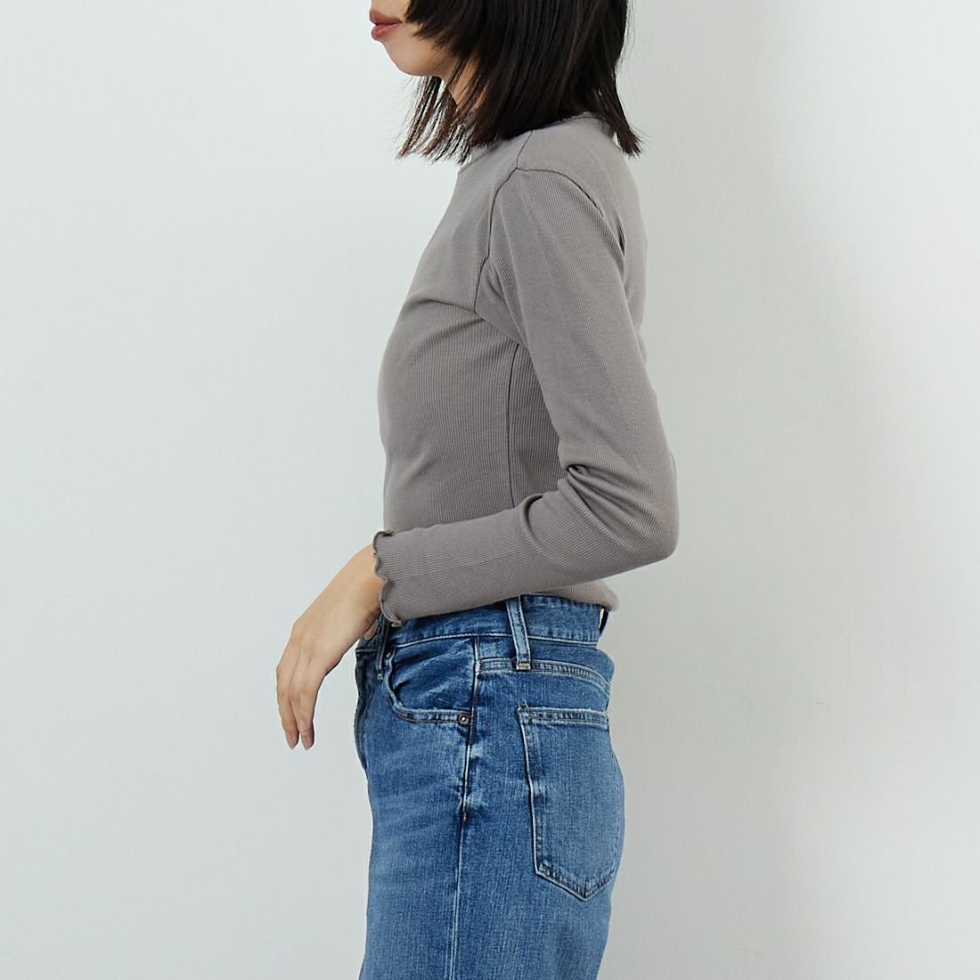 tumugu: [ツムグ] コットンノヴァテレコ フリルハイネックカットソー [TC20103] 84 GRAY