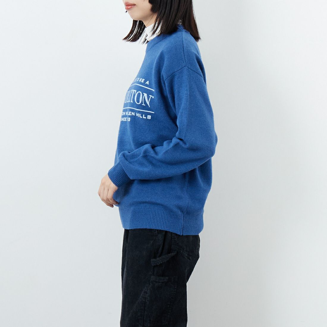 PENDLETON [ペンドルトン] ロゴプリントクルーネックニット [5575-2002] 61 D.BLUE &&モデル身長：162cm 着用サイズ：S&&