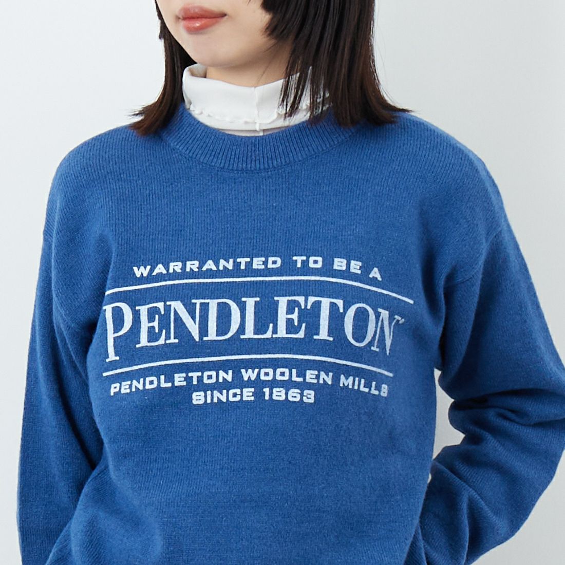 PENDLETON [ペンドルトン] ロゴプリントクルーネックニット [5575-2002] 61 D.BLUE &&モデル身長：162cm 着用サイズ：S&&