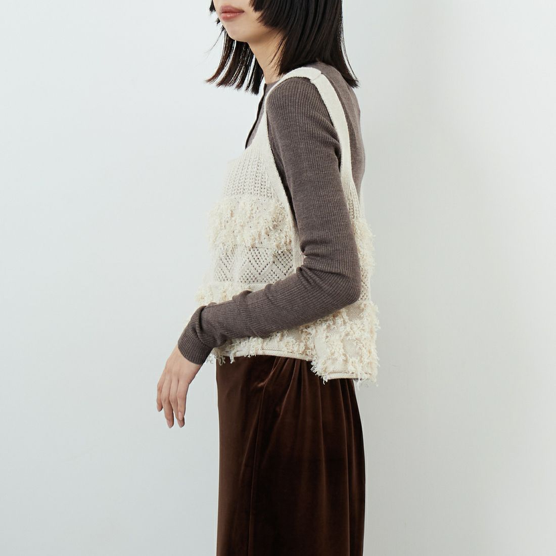 tumugu: [ツムグ] ウールアンゴラフリンジ2WAYビスチェ [TK25304] 04 IVORY &&モデル身長：162cm 着用サイズ：F&&