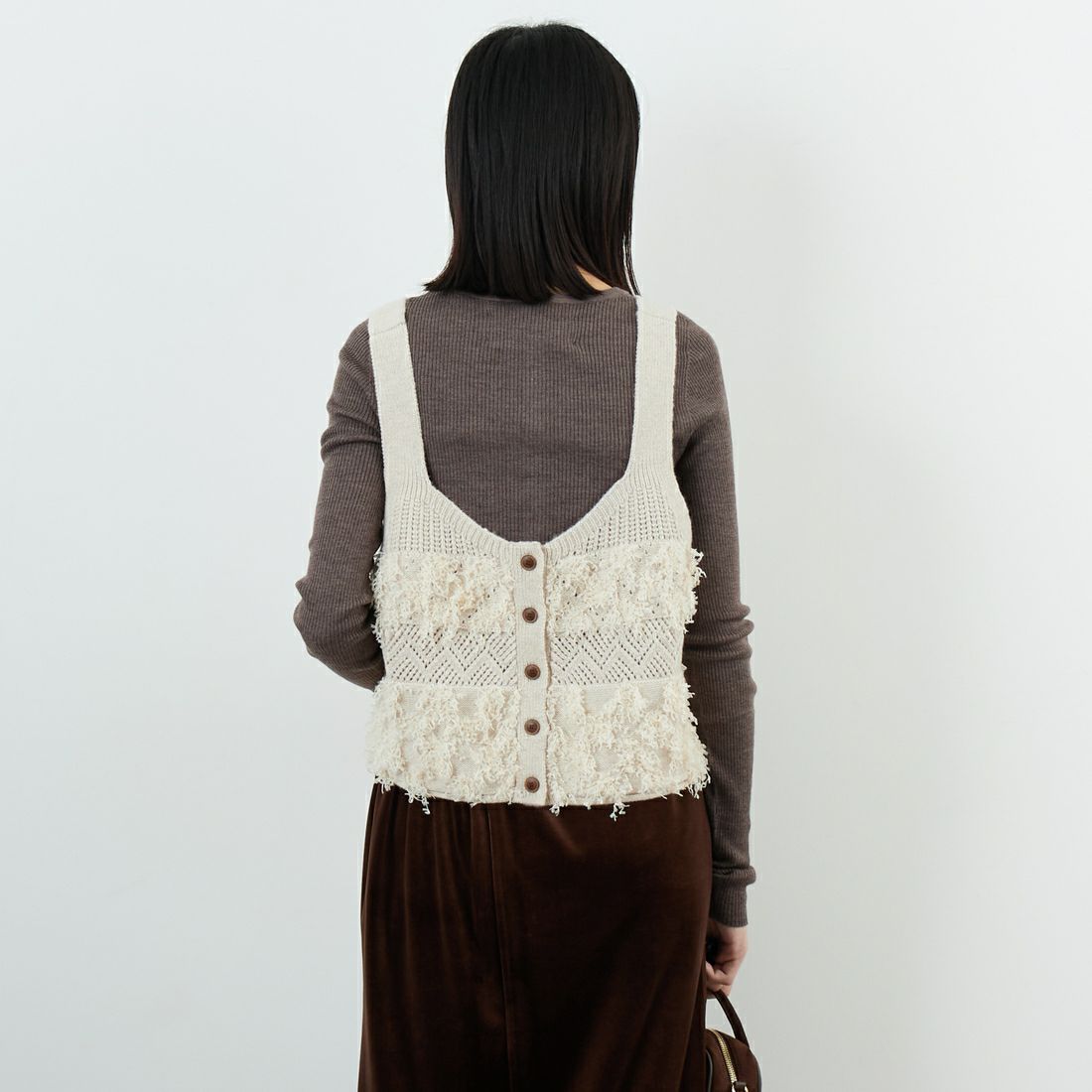 tumugu: [ツムグ] ウールアンゴラフリンジ2WAYビスチェ [TK25304] 04 IVORY &&モデル身長：162cm 着用サイズ：F&&