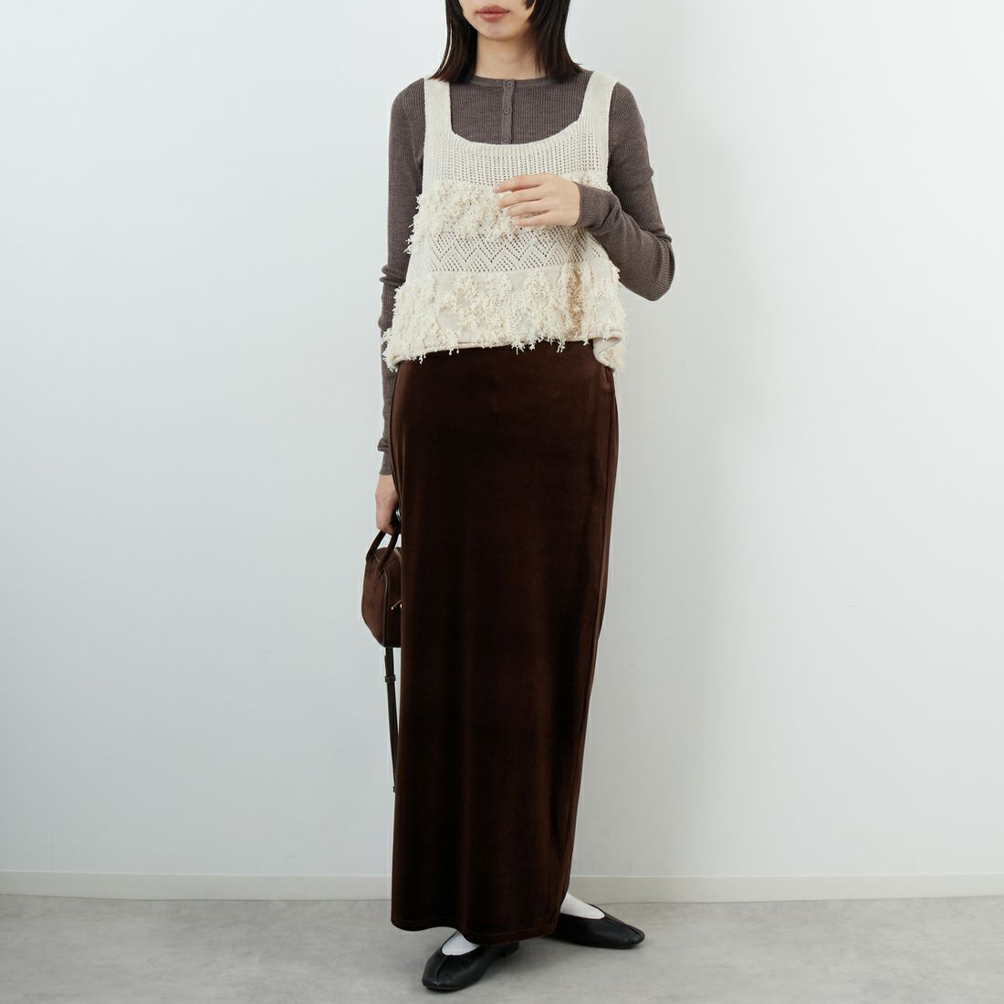 tumugu: [ツムグ] ウールアンゴラフリンジ2WAYビスチェ [TK25304] 04 IVORY &&モデル身長：162cm 着用サイズ：F&&