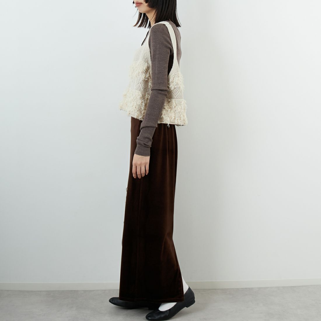 tumugu: [ツムグ] ウールアンゴラフリンジ2WAYビスチェ [TK25304] 04 IVORY &&モデル身長：162cm 着用サイズ：F&&