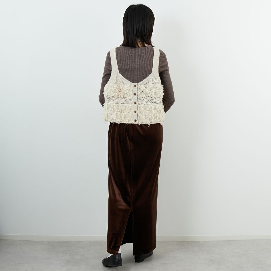 tumugu: [ツムグ] ウールアンゴラフリンジ2WAYビスチェ [TK25304] 04 IVORY &&モデル身長：162cm 着用サイズ：F&&