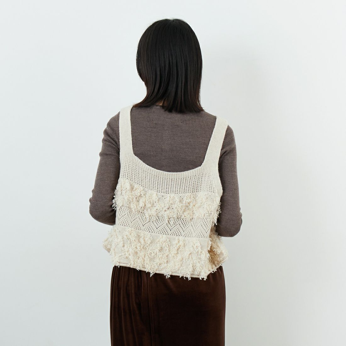 tumugu: [ツムグ] ウールアンゴラフリンジ2WAYビスチェ [TK25304] 04 IVORY &&モデル身長：162cm 着用サイズ：F&&