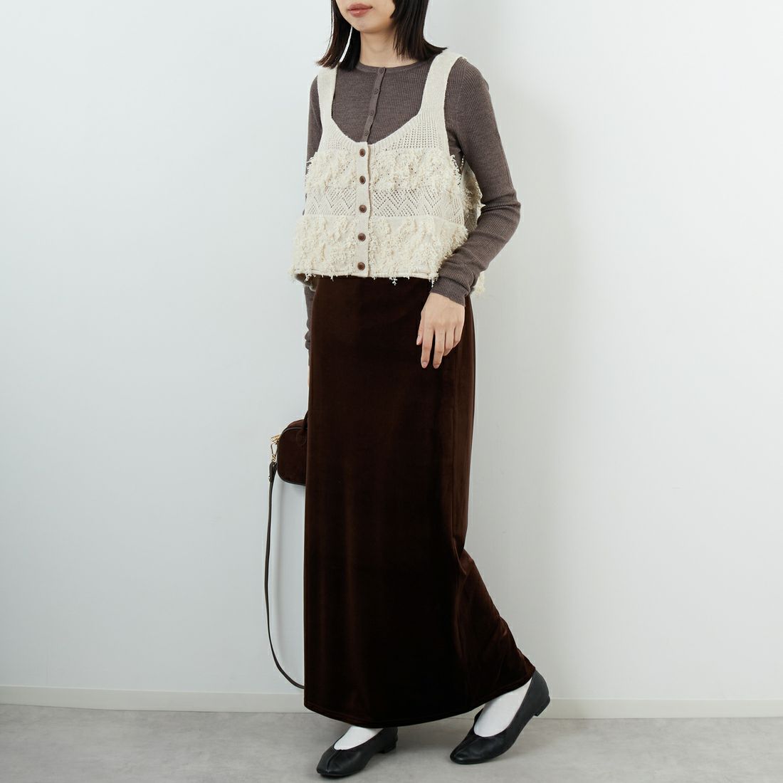tumugu: [ツムグ] ウールアンゴラフリンジ2WAYビスチェ [TK25304] 04 IVORY &&モデル身長：162cm 着用サイズ：F&&