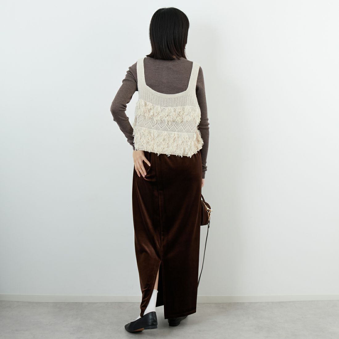 tumugu: [ツムグ] ウールアンゴラフリンジ2WAYビスチェ [TK25304] 04 IVORY &&モデル身長：162cm 着用サイズ：F&&