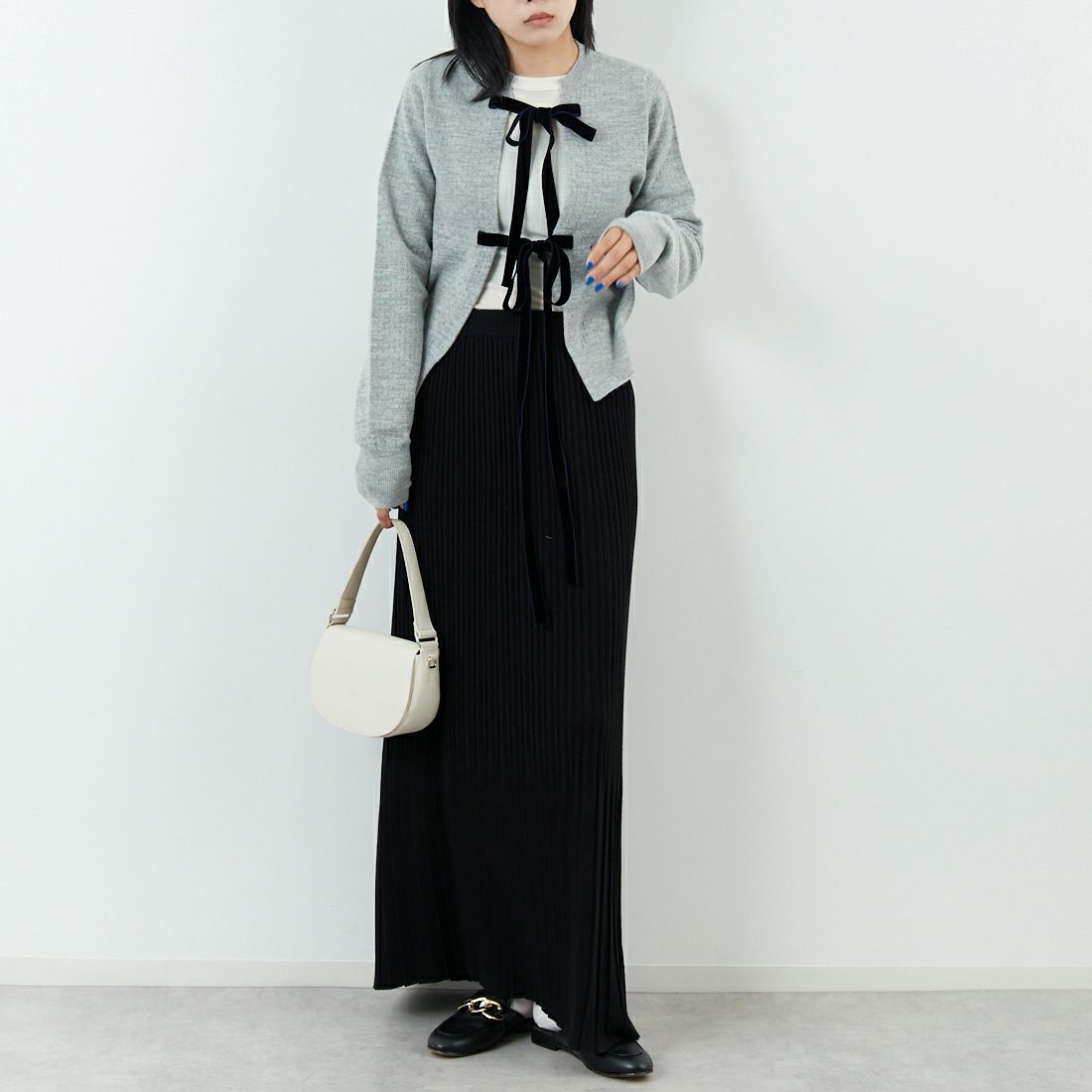 RhodolirioN [ロドリリオン] ボイルニット リボンカーディガン [RV1061] A H.GREY &&モデル身長：167cm 着用サイズ：ONE SIZE&&