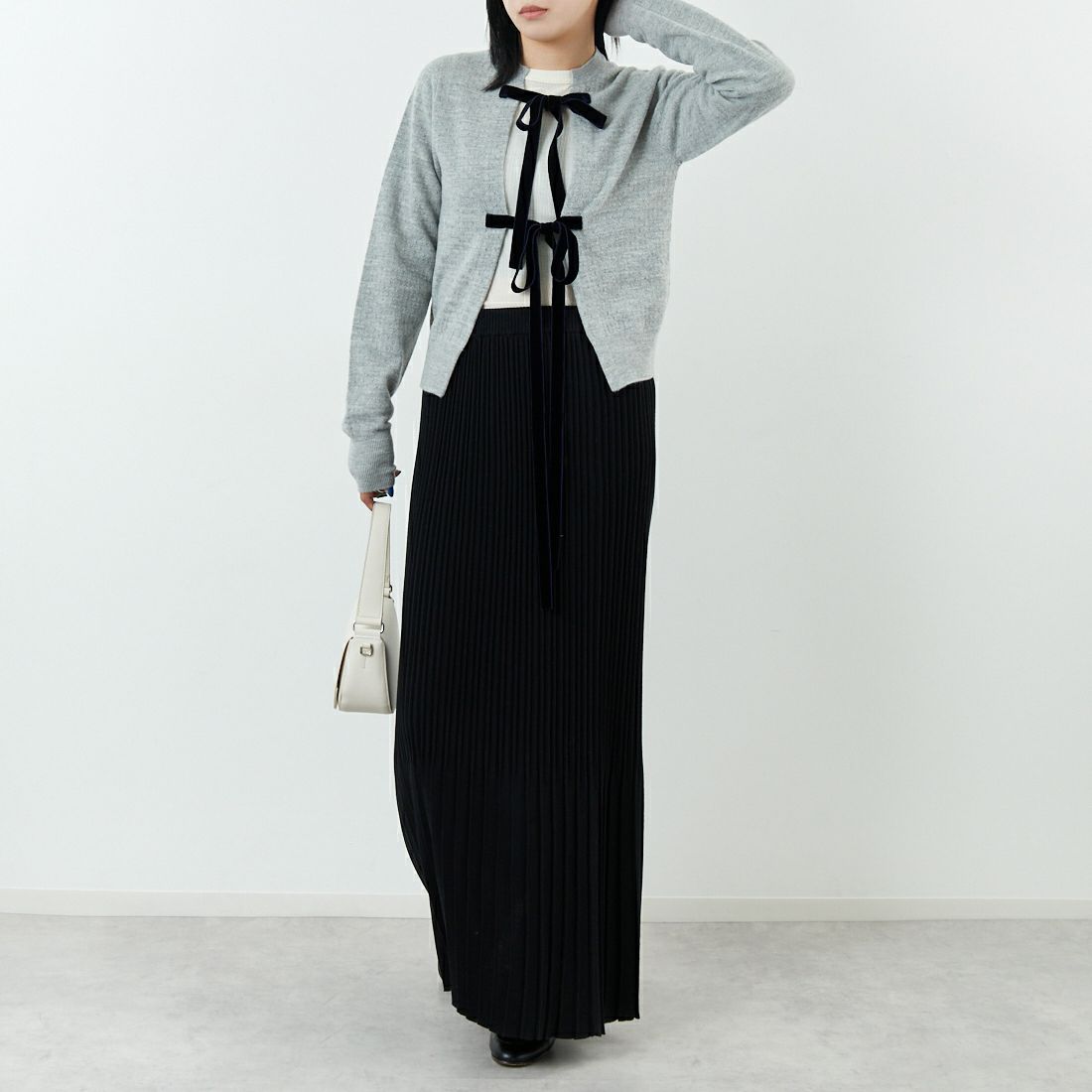 RhodolirioN [ロドリリオン] ボイルニット リボンカーディガン [RV1061] A H.GREY &&モデル身長：167cm 着用サイズ：ONE SIZE&&