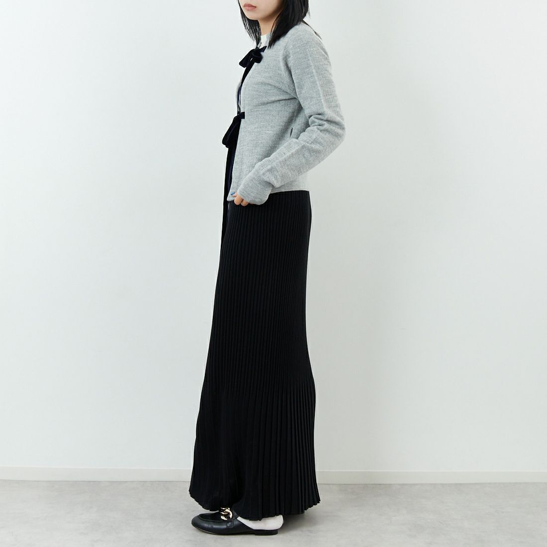 RhodolirioN [ロドリリオン] ボイルニット リボンカーディガン [RV1061] A H.GREY &&モデル身長：167cm 着用サイズ：ONE SIZE&&