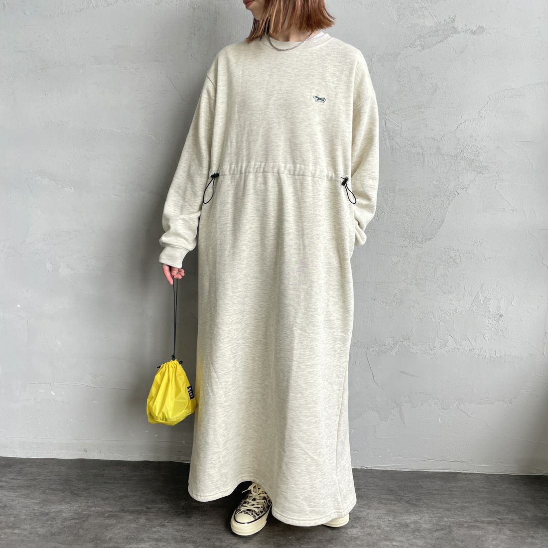 THE FOX [ザフォックス] ウエストドローコード スウェットワンピース [JFL25AW-07-JF] ASH GRY &&モデル身長：158cm 着用サイズ：M&&