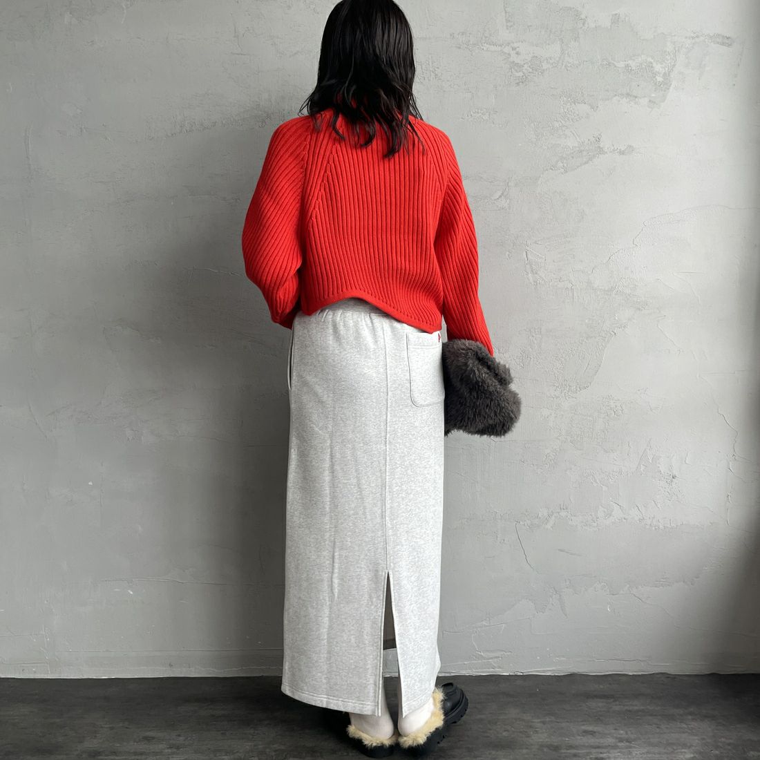 Health knit [ヘルスニット] クラシックスウェット ナローロングスカート [HR25F-L271IN-JF] H.GRAY &&モデル身長：160cm 着用サイズ：S&&