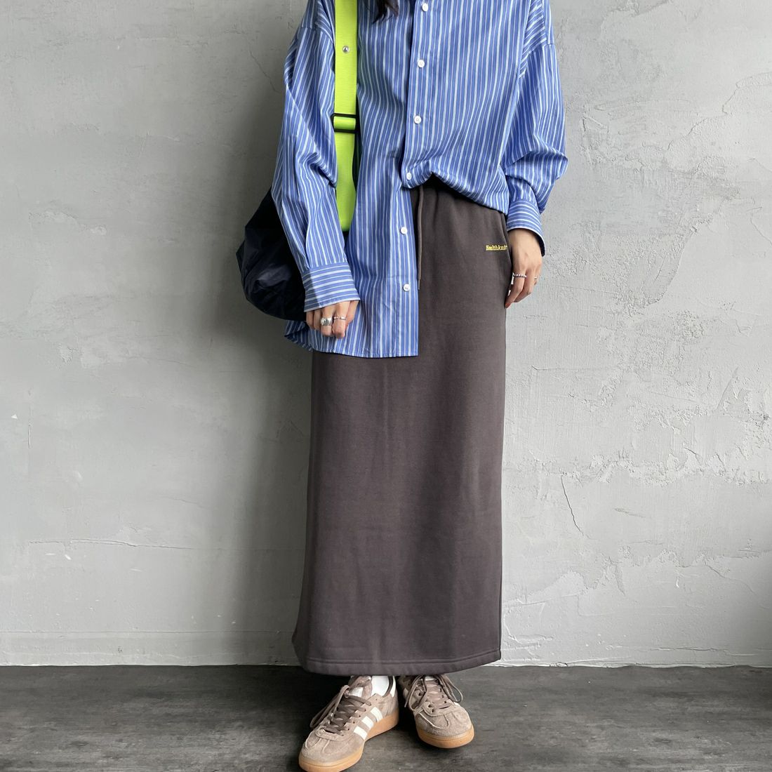 Health knit [ヘルスニット] クラシックスウェット ナローロングスカート [HR25F-L271IN-JF] CHARCOAL &&モデル身長：160cm 着用サイズ：S&&