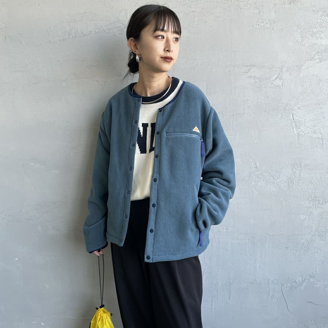 KELTY [ケルティ] 別注 クルーネック フリースカーディガン [KE254W30IN01-JF] BLUE &&モデル身長：150cm 着用サイズ：S&&