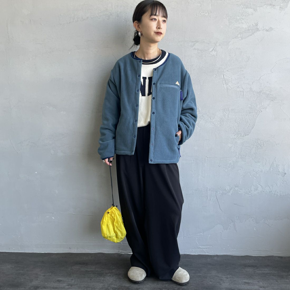 KELTY [ケルティ] 別注 クルーネック フリースカーディガン [KE254W30IN01-JF] BLUE &&モデル身長：150cm 着用サイズ：S&&
