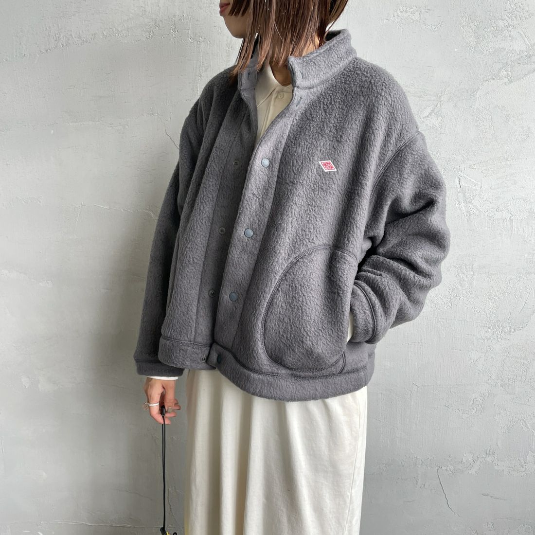 DANTON [ダントン] ダブルフェイスボア スタンドカラージャケット [DT-A0699WNN] CHARCOAL &&モデル身長：160cm 着用サイズ：M&&