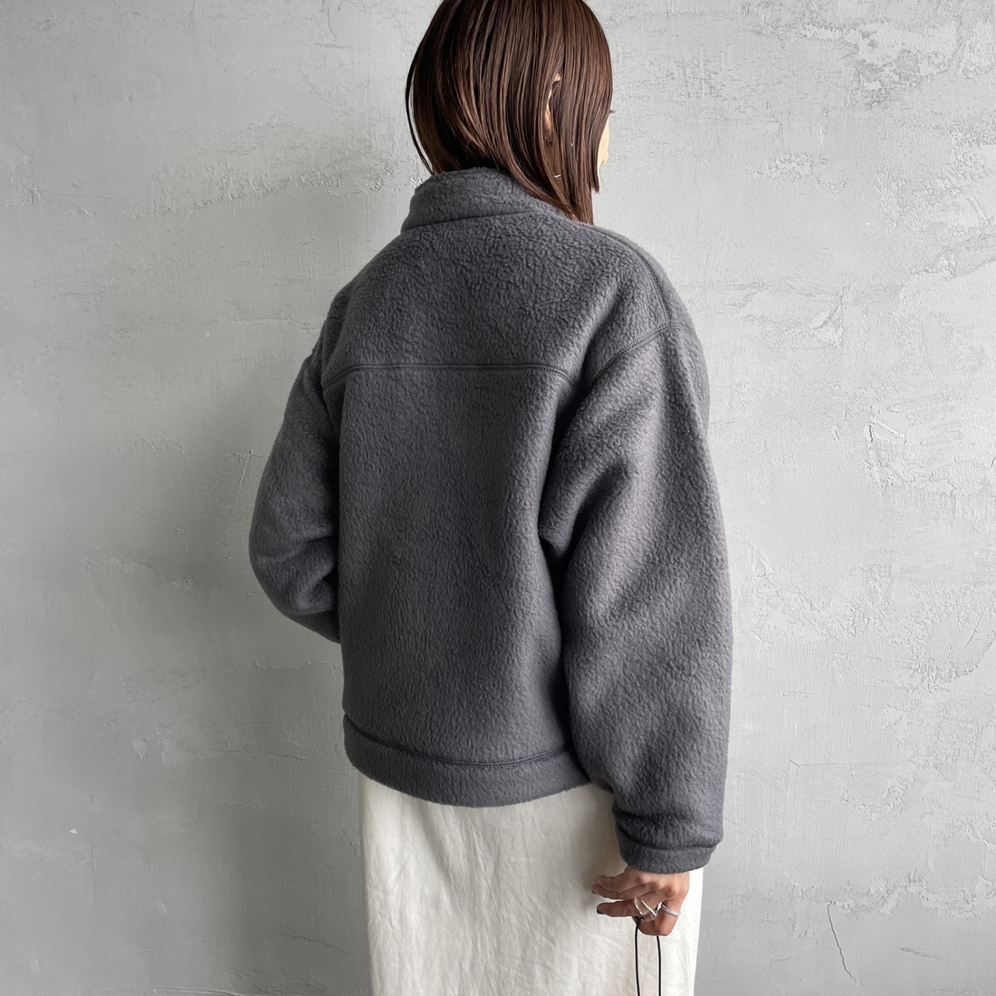 DANTON [ダントン] ダブルフェイスボア スタンドカラージャケット [DT-A0699WNN] CHARCOAL &&モデル身長：160cm 着用サイズ：M&&