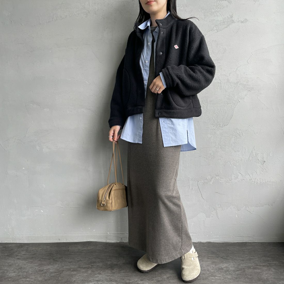 DANTON [ダントン] ダブルフェイスボア スタンドカラージャケット [DT-A0699WNN] BLACK &&モデル身長：160cm 着用サイズ：S&&