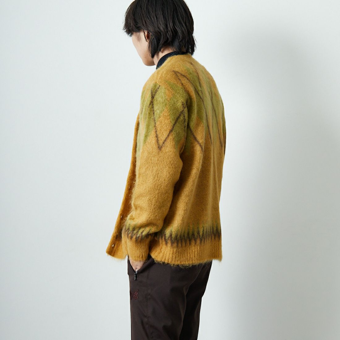 Needles [ニードルズ] モヘアカーディガン アーガイル [RW355] MASTARD &&モデル身長：179cm 着用サイズ：M&&