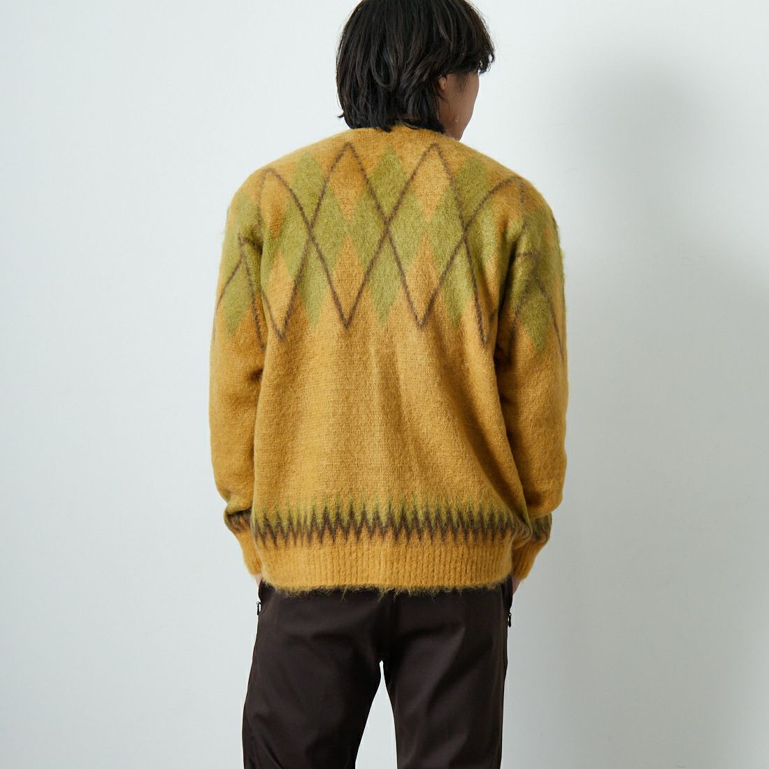 Needles [ニードルズ] モヘアカーディガン アーガイル [RW355] MASTARD &&モデル身長：179cm 着用サイズ：M&&