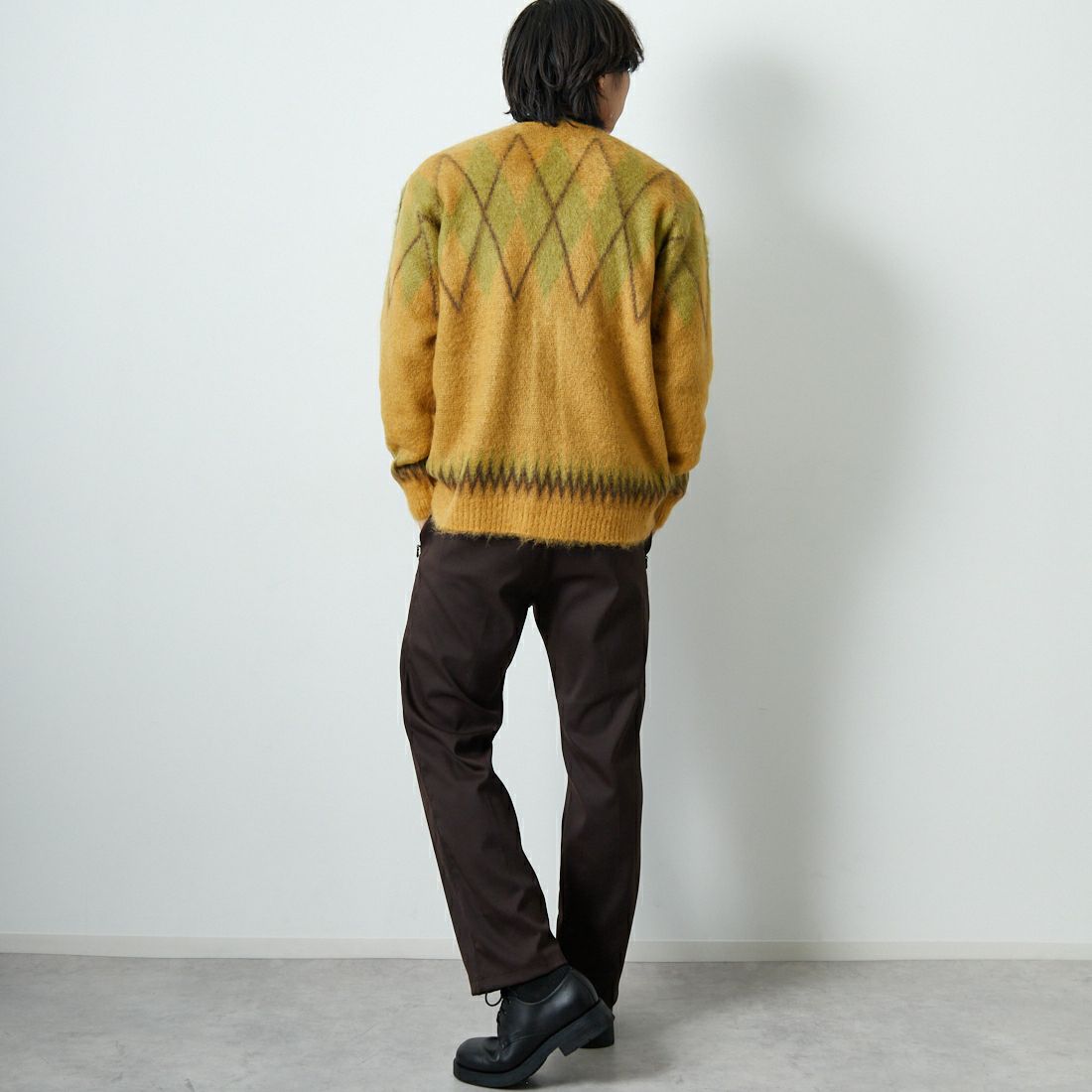 Needles [ニードルズ] モヘアカーディガン アーガイル [RW355] MASTARD &&モデル身長：179cm 着用サイズ：M&&