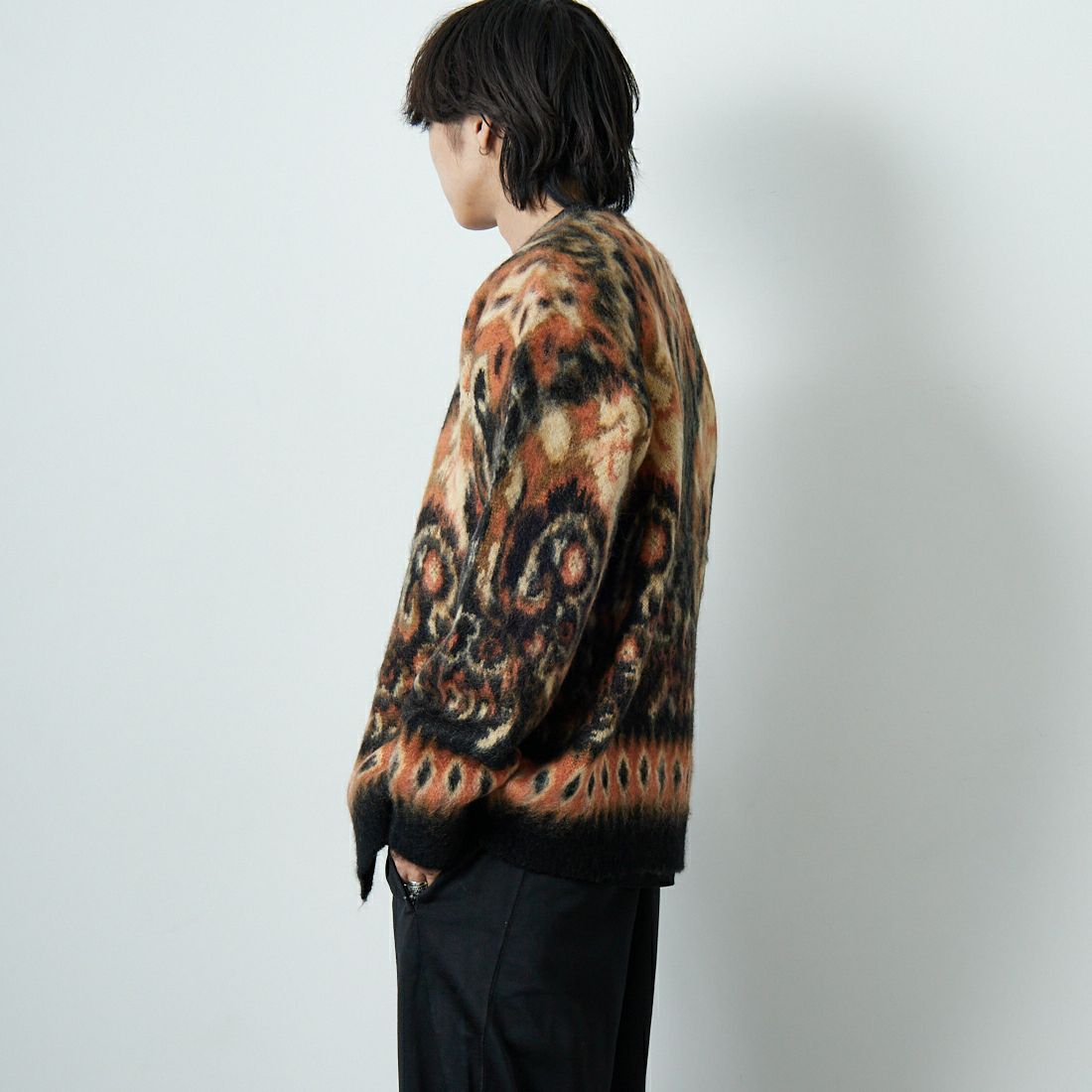 Needles [ニードルズ] モヘアカーディガン PAISLEY [RW356] BLACK &&モデル身長：179cm 着用サイズ：L&&