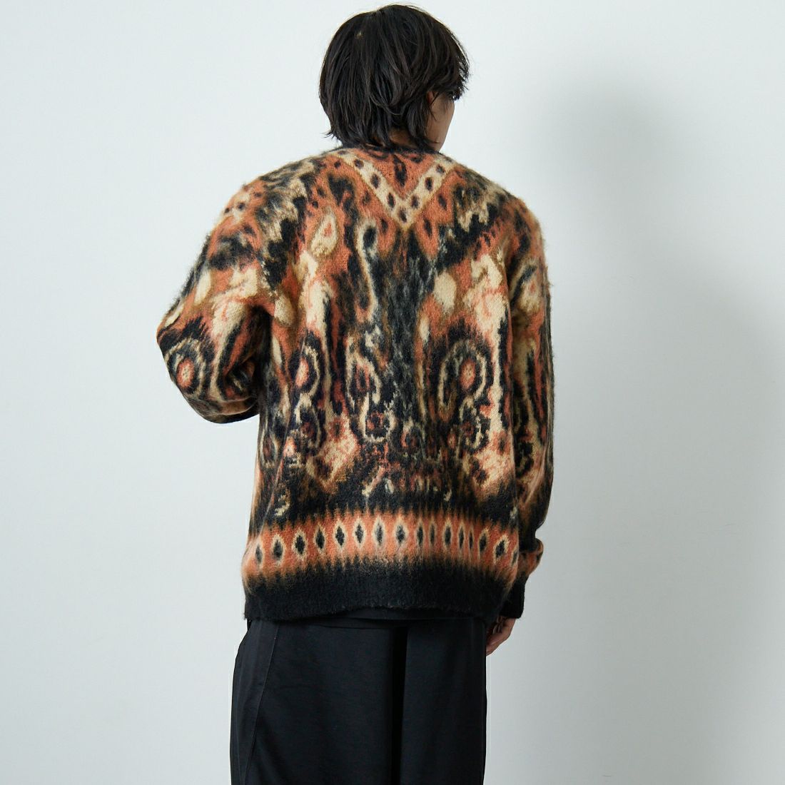 Needles [ニードルズ] モヘアカーディガン PAISLEY [RW356] BLACK &&モデル身長：179cm 着用サイズ：L&&