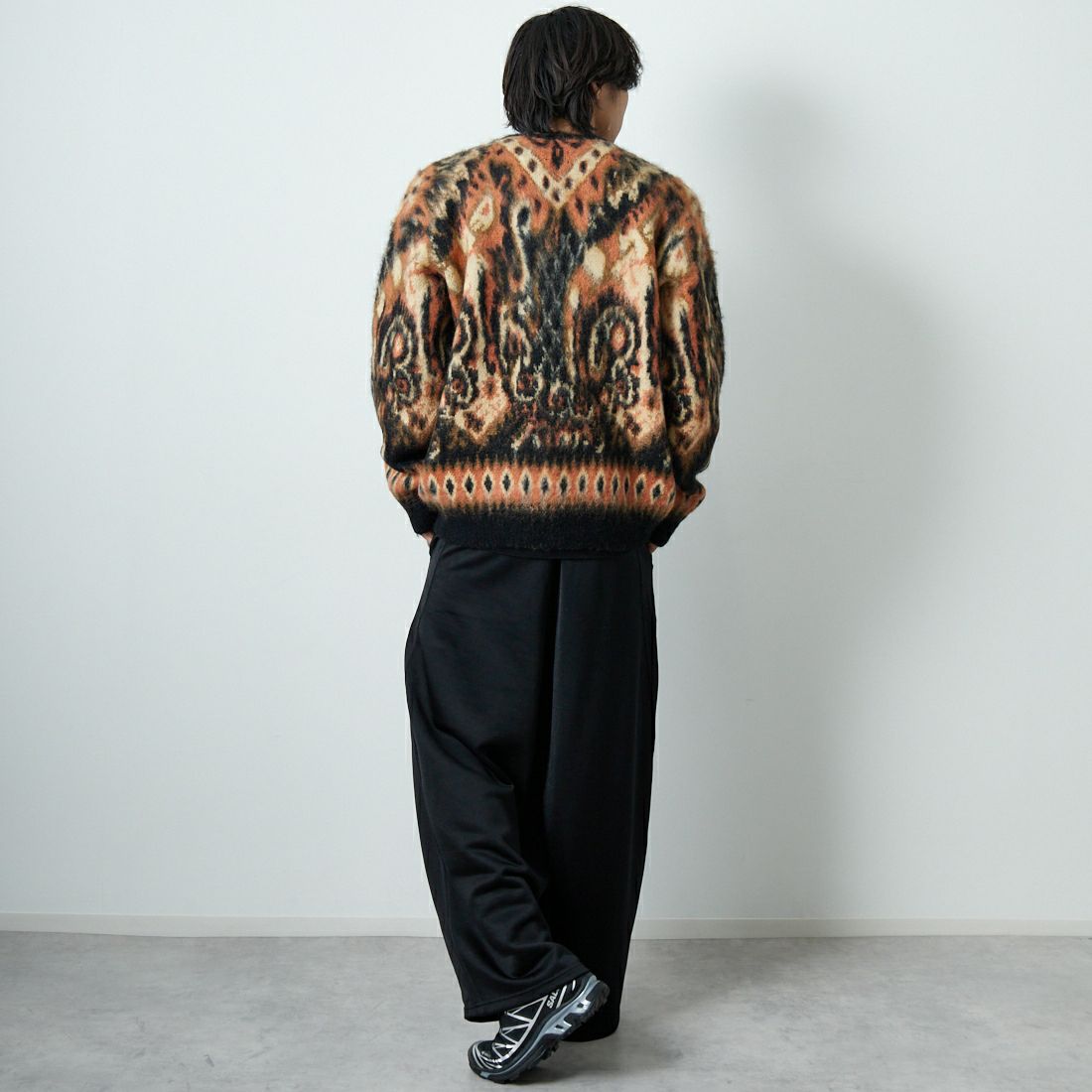 Needles [ニードルズ] モヘアカーディガン PAISLEY [RW356] BLACK &&モデル身長：179cm 着用サイズ：L&&