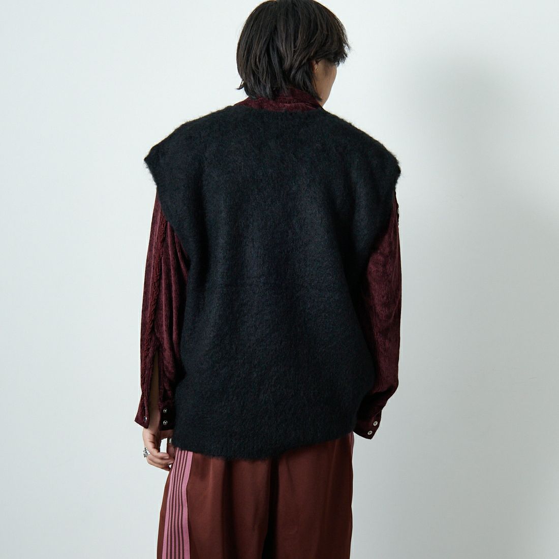 Needles [ニードルズ] モヘアニットベスト SOLID [RW359] C BLACK &&モデル身長：179cm 着用サイズ：M&&