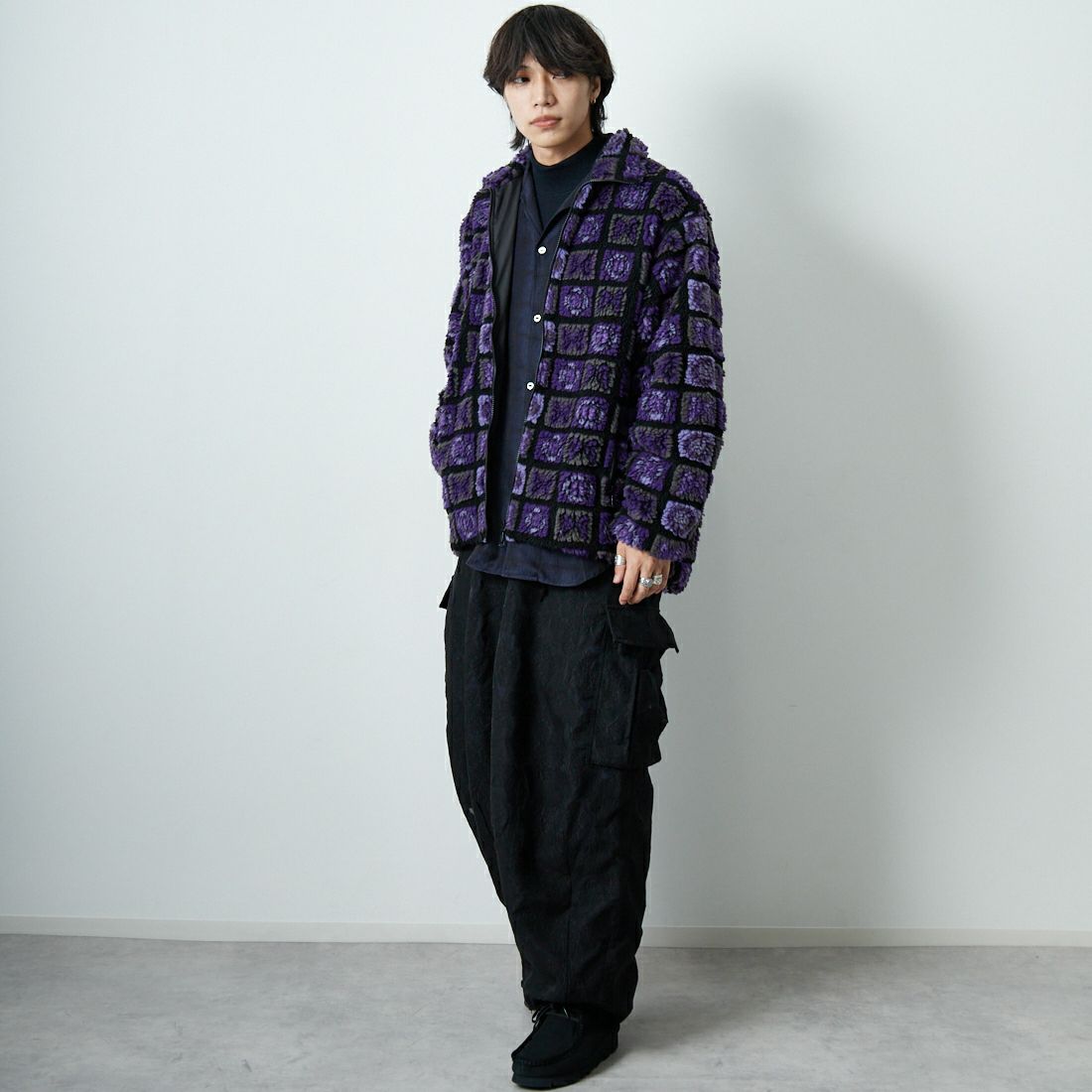 Needles [ニードルズ] ファージャケット [RW174] PPL/BLK &&モデル身長：179cm 着用サイズ：M&&