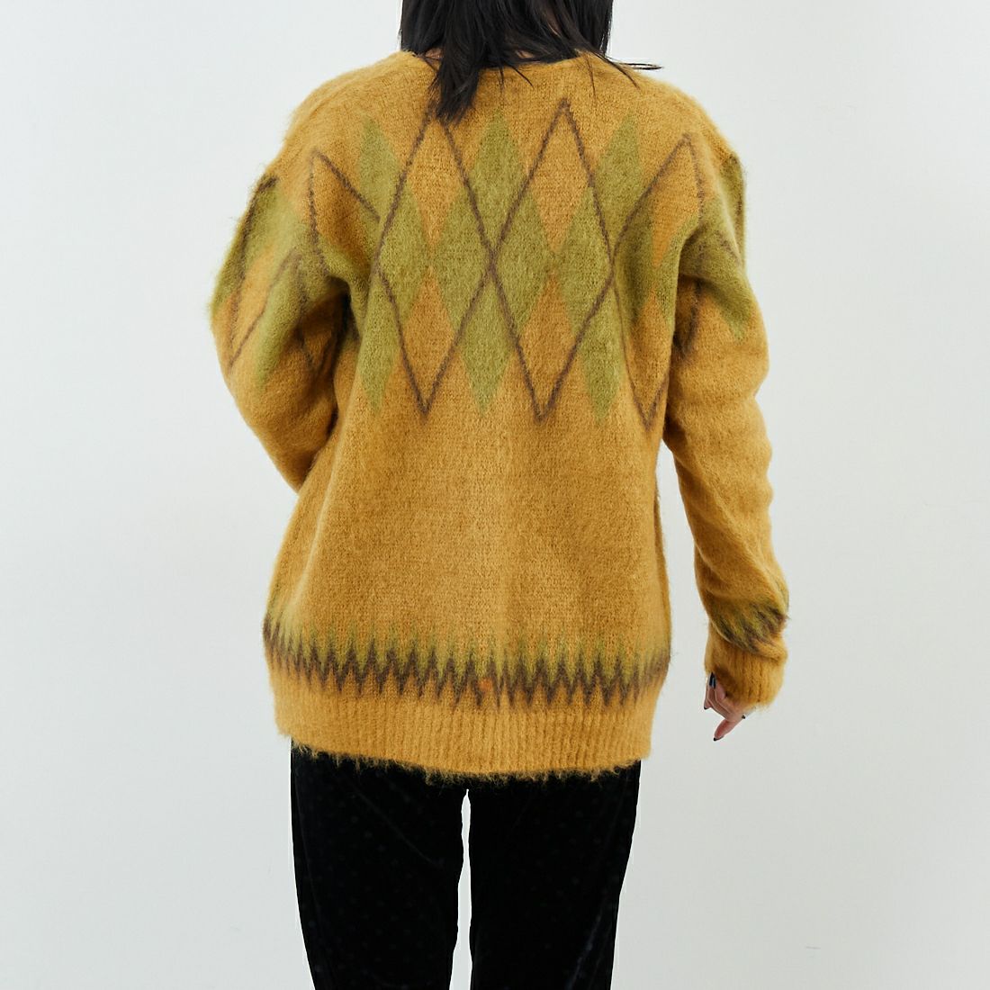 Needles [ニードルズ] モヘアカーディガン アーガイル [RW355] MASTARD &&モデル身長：167cm 着用サイズ：XS&&