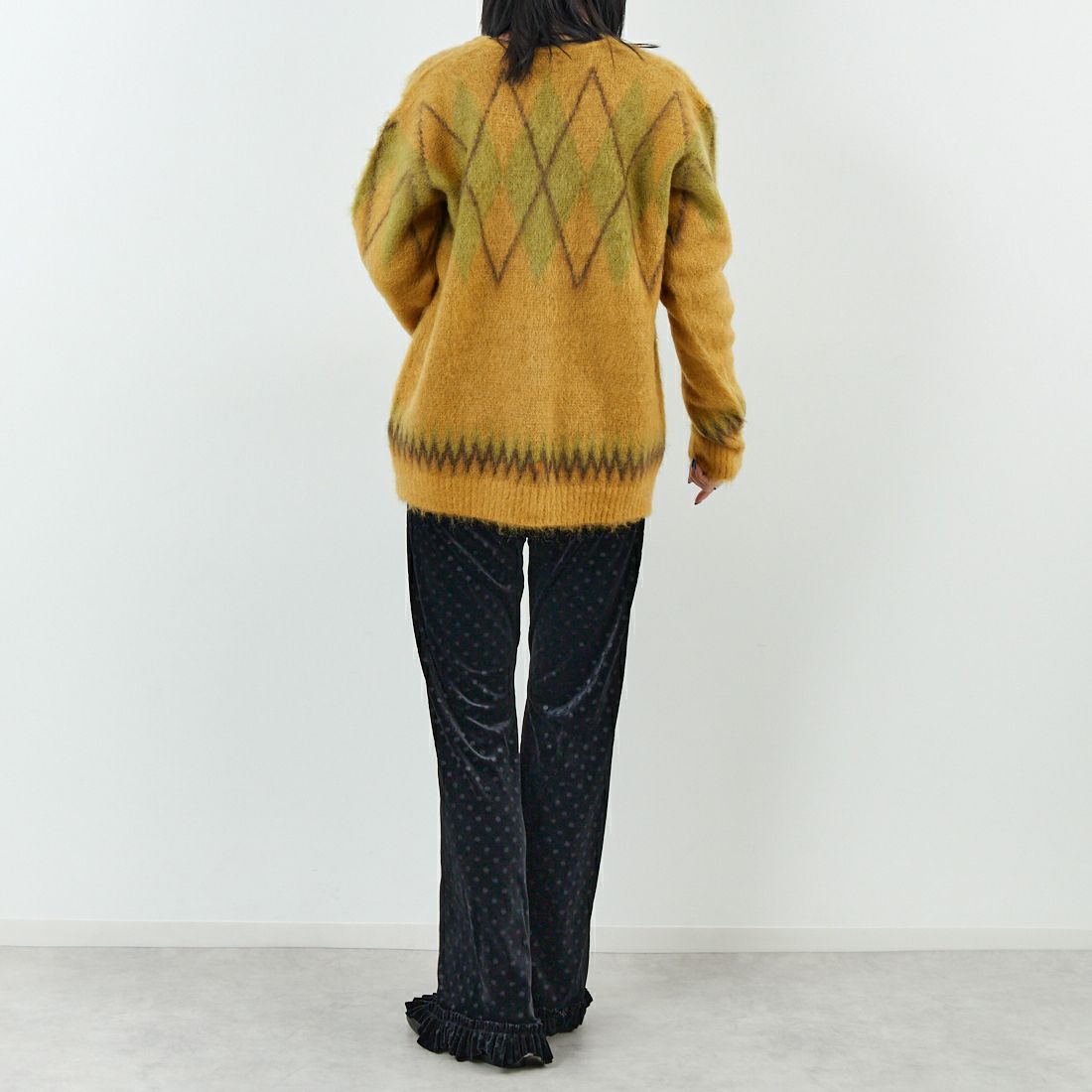 Needles [ニードルズ] モヘアカーディガン アーガイル [RW355] MASTARD &&モデル身長：167cm 着用サイズ：XS&&