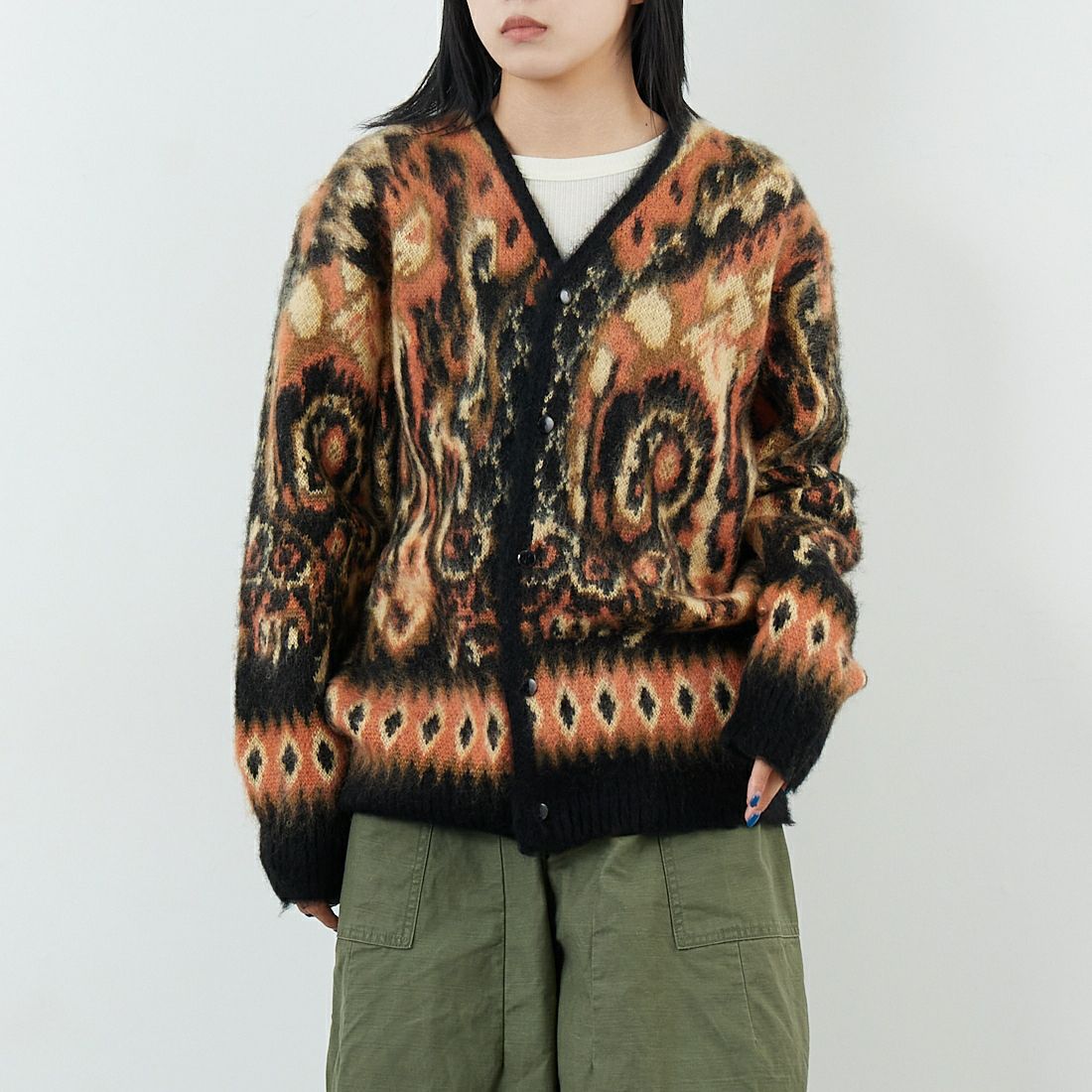 Needles [ニードルズ] モヘアカーディガン PAISLEY [RW356] BLACK &&モデル身長：167cm 着用サイズ：XS&&